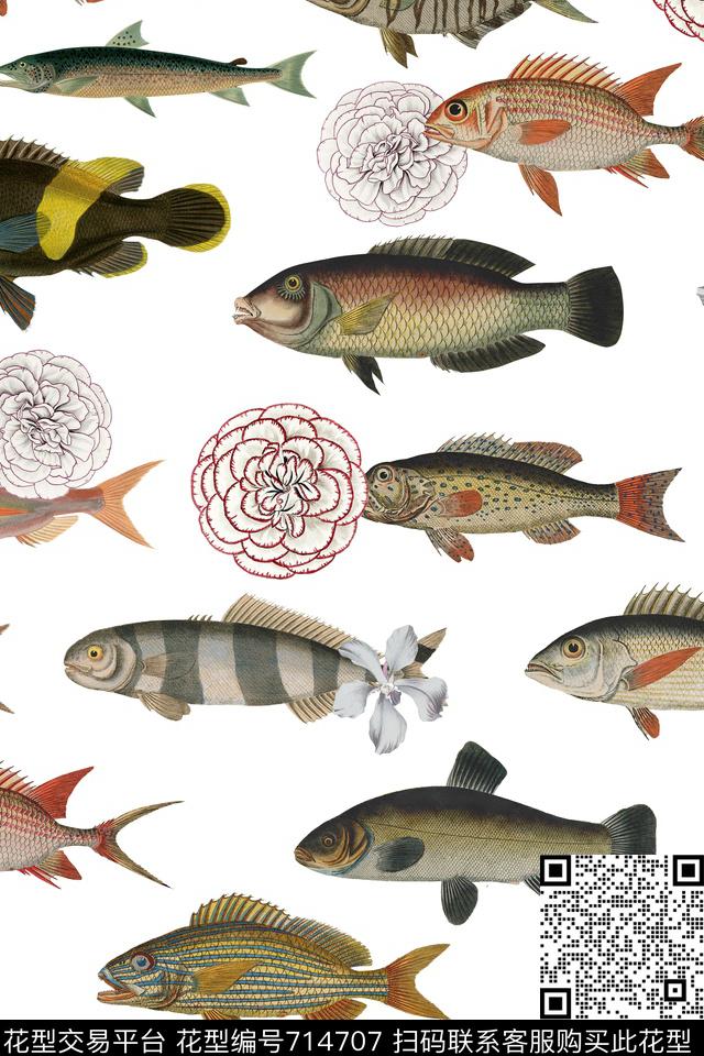 鱼花卉好多鱼数码印花华亿平台下载（图片编号: 714707） - 瓦栏（Walan）