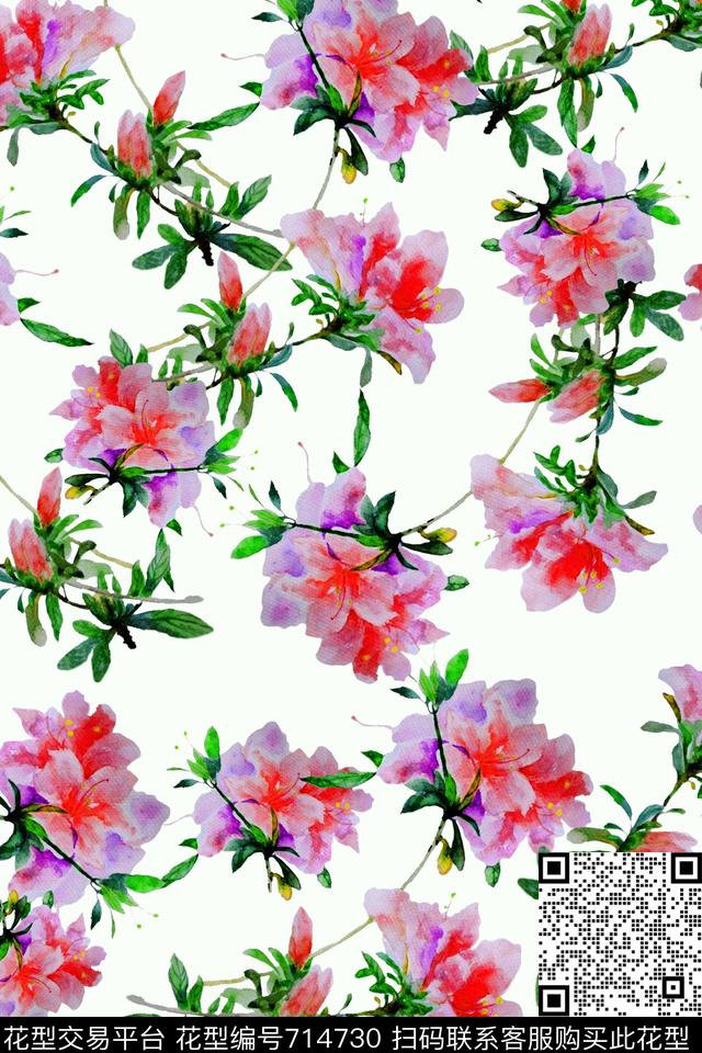 水彩植物花卉数码印花华亿平台下载（图片编号: 714730） - 瓦栏（Walan）
