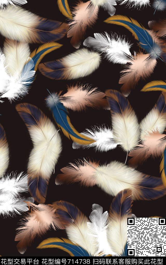 孔雀羽毛飘落数码印花华亿平台下载（图片编号: 714738） - 瓦栏（Walan）