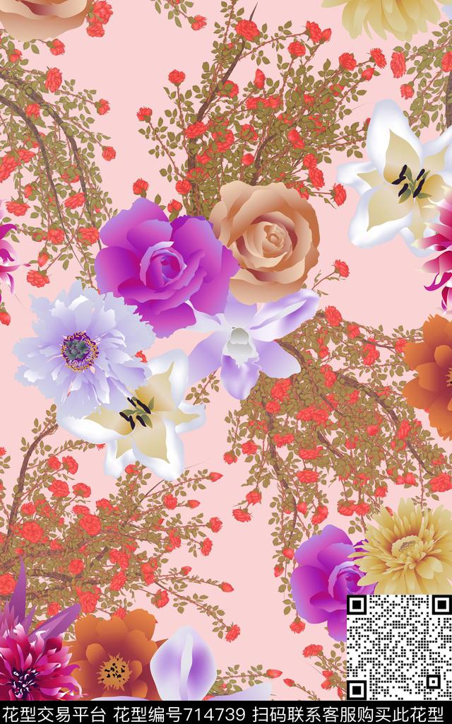 花朵花卉大花数码印花华亿平台下载（图片编号: 714739） - 瓦栏（Walan）