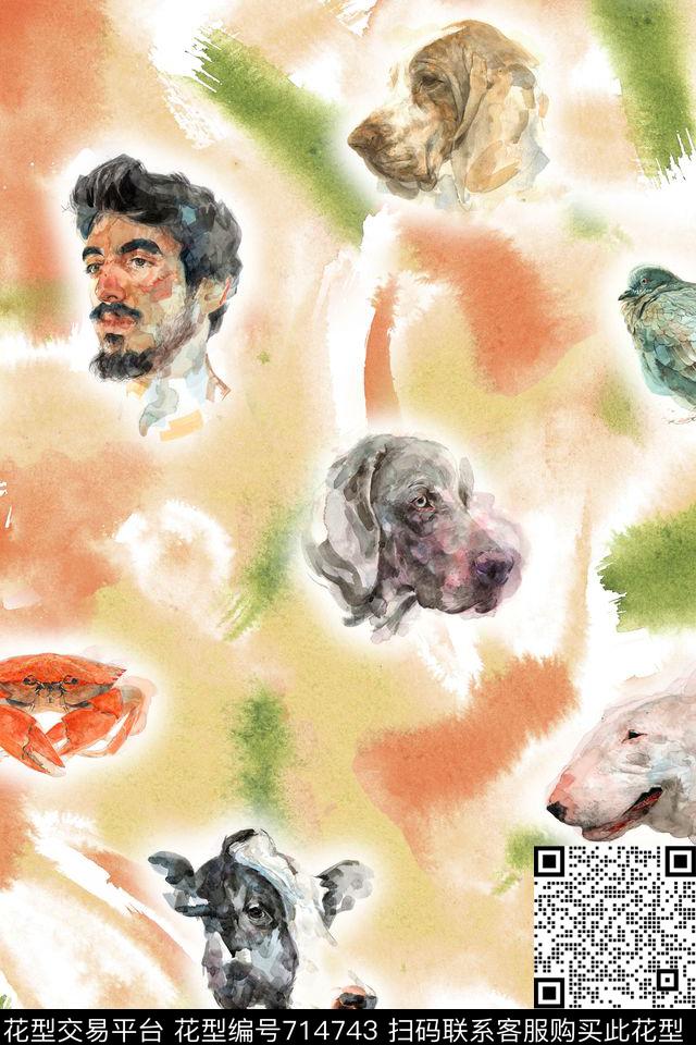 抽象水彩动物数码印花华亿平台下载（图片编号: 714743） - 瓦栏（Walan）