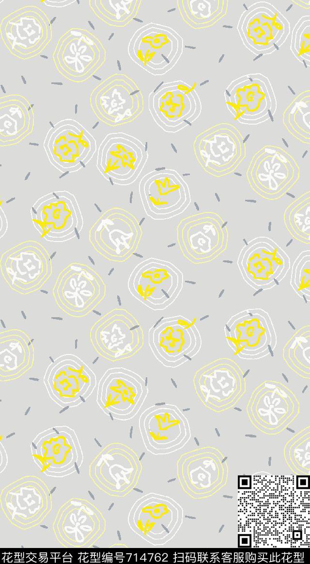 格子抽象花卉数码印花华亿平台下载（图片编号: 714762） - 瓦栏（Walan）