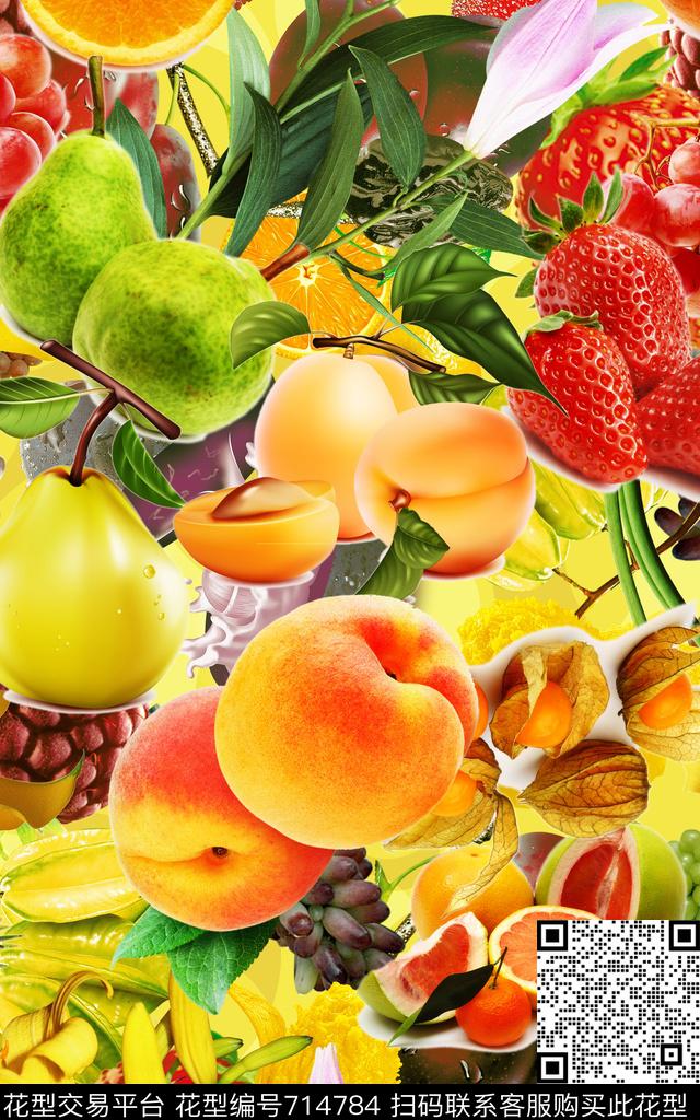 水果热带桃子数码印花华亿平台下载（图片编号: 714784） - 瓦栏（Walan）