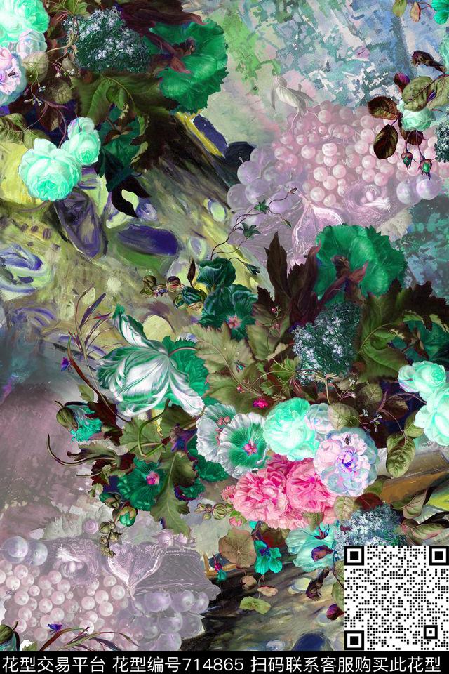 花卉油画花朵葡萄加花油画肌理数码印花华亿平台下载（图片编号: 714865） - 瓦栏（Walan）