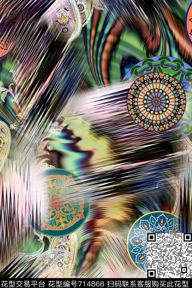 抽象绚丽民族花纹数码印花华亿平台下载（图片编号: 714868） - 瓦栏（Walan）