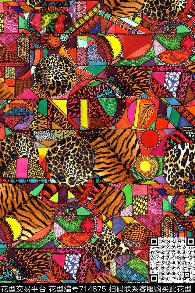 民族风几何格子豹纹数码印花华亿平台下载（图片编号: 714875） - 瓦栏（Walan）
