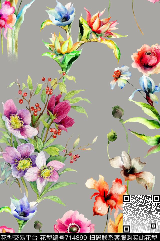 乱花花朵花卉数码印花华亿平台下载（图片编号: 714899） - 瓦栏（Walan）