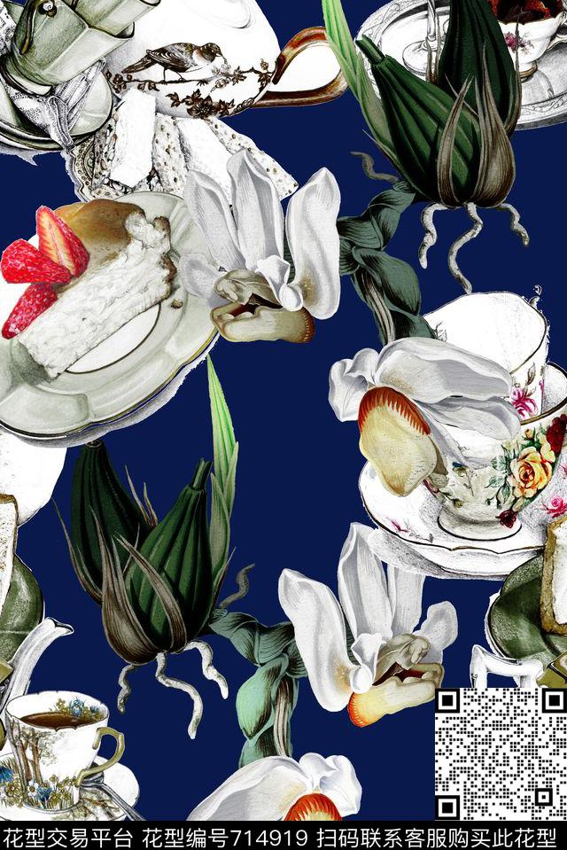 时尚面料花手绘花数码印花华亿平台下载（图片编号: 714919） - 瓦栏（Walan）
