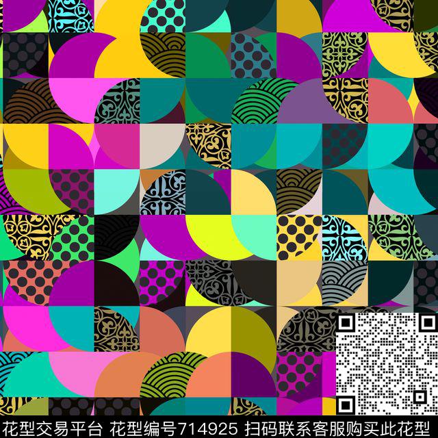 几何拼接色块数码印花华亿平台下载（图片编号: 714925） - 瓦栏（Walan）