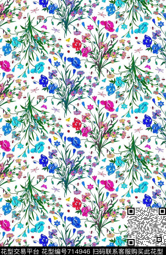 花朵花卉花束传统印花华亿平台下载（图片编号: 714946） - 瓦栏（Walan）