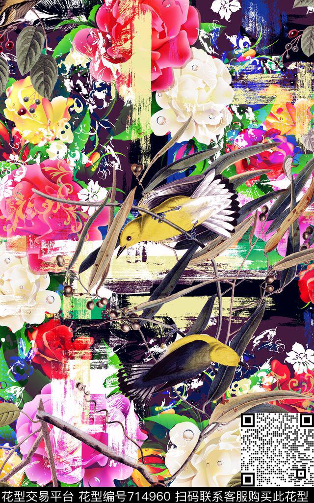 花卉花朵花鸟数码印花华亿平台下载（图片编号: 714960） - 瓦栏（Walan）