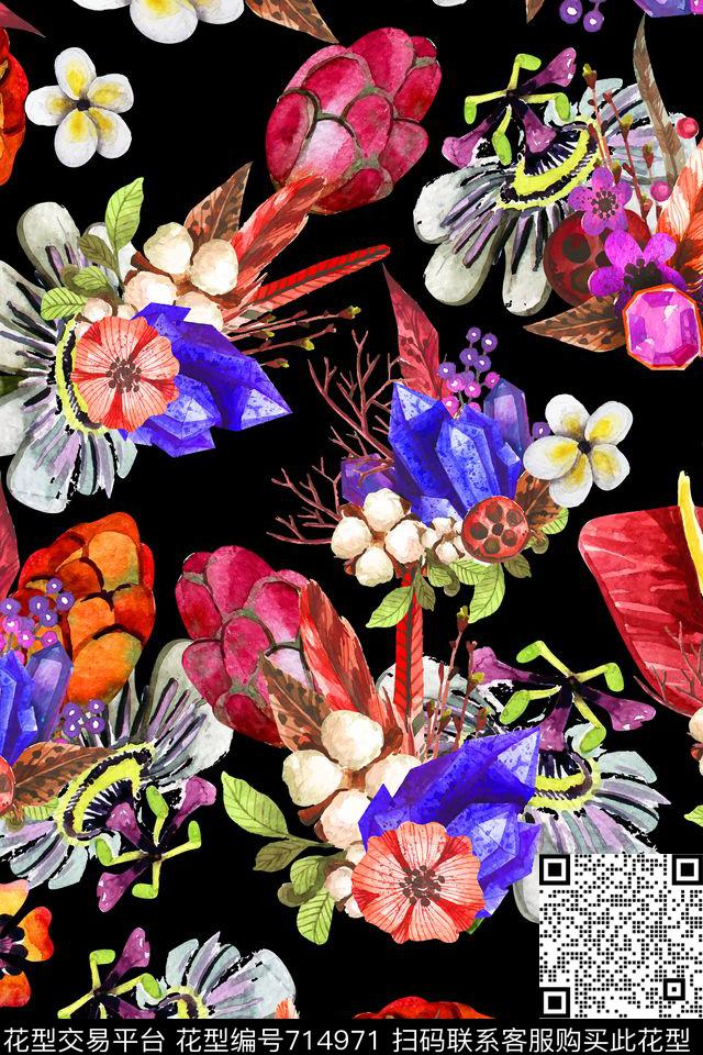 郁金香花卉宝石数码印花华亿平台下载（图片编号: 714971） - 瓦栏（Walan）