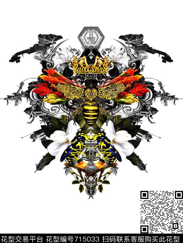 密蜂蜂动物数码印花华亿平台下载（图片编号: 715033） - 瓦栏（Walan）