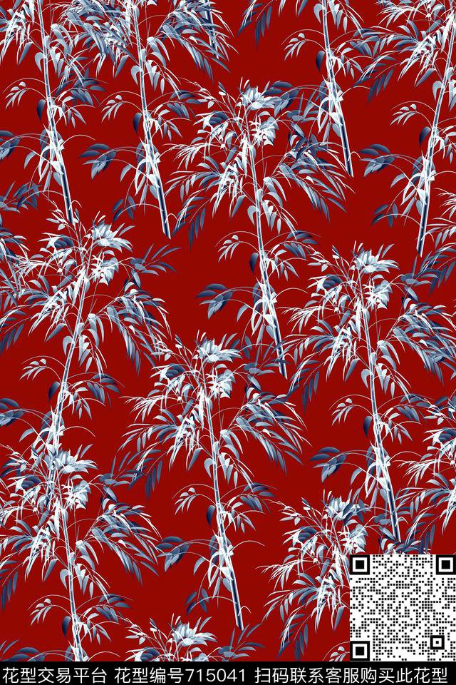趣味竹子竹叶数码印花华亿平台下载（图片编号: 715041） - 瓦栏（Walan）