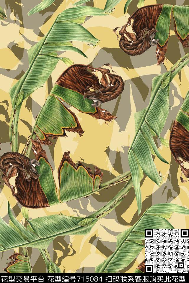 芭蕉叶热带风剪影数码印花华亿平台下载（图片编号: 715084） - 瓦栏（Walan）