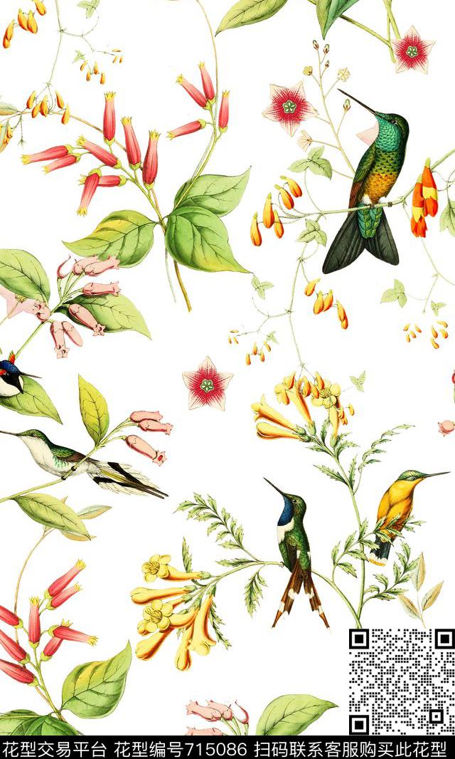 水彩花卉蜜蜂昆虫数码印花华亿平台下载（图片编号: 715086） - 瓦栏（Walan）