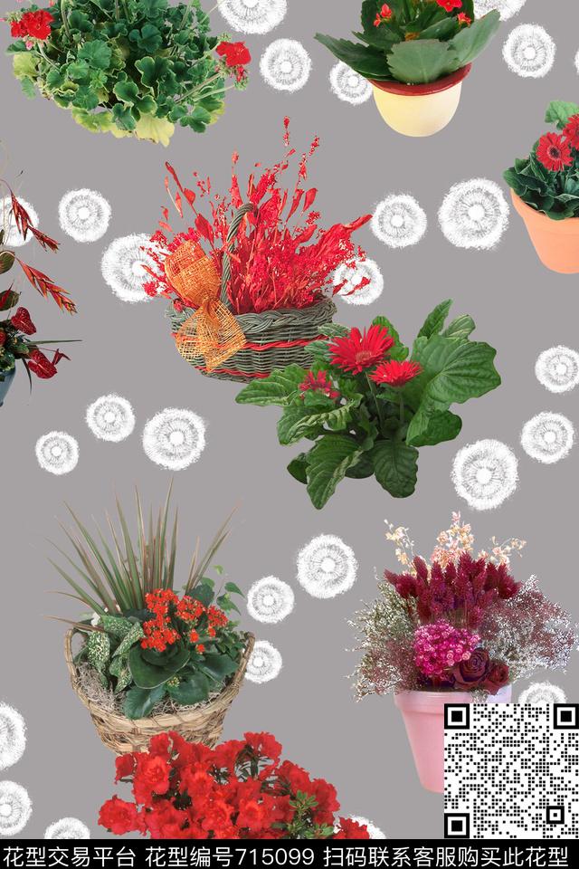 花朵花卉盆景数码印花华亿平台下载（图片编号: 715099） - 瓦栏（Walan）