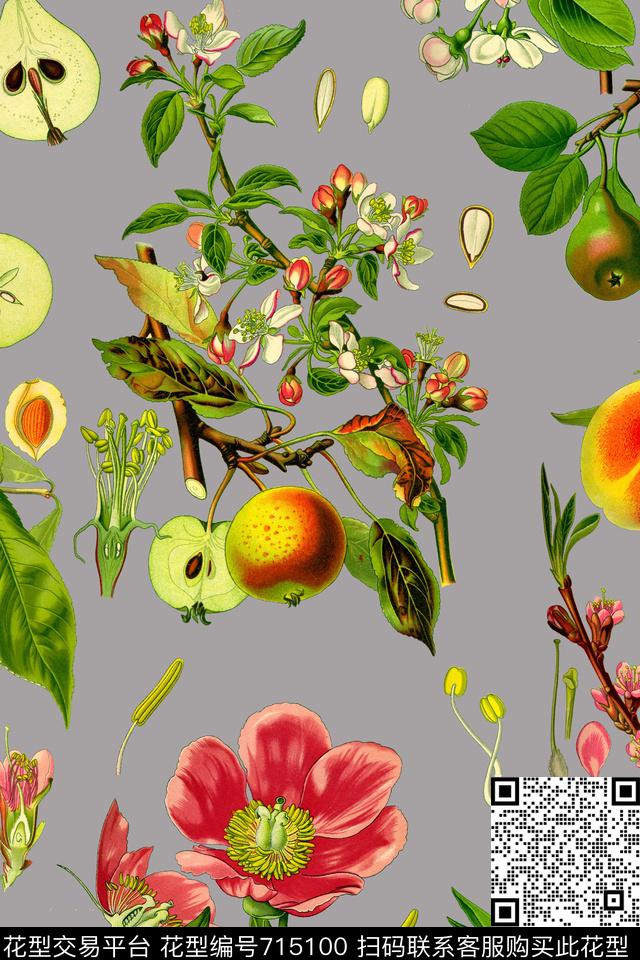 花卉果树水果数码印花华亿平台下载（图片编号: 715100） - 瓦栏（Walan）