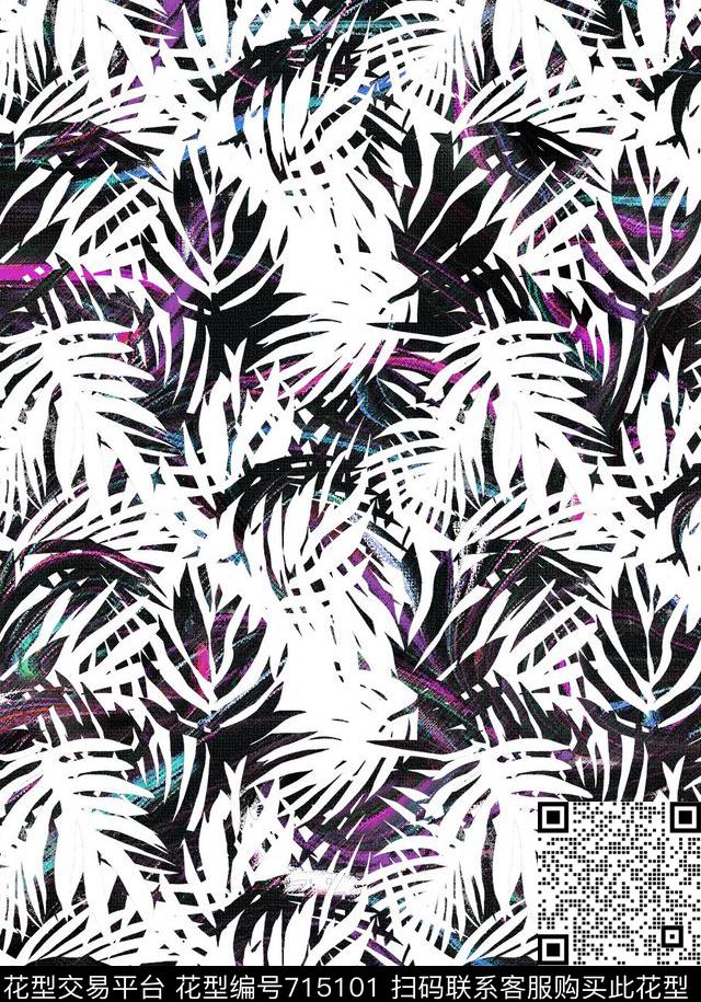 热带剪影炫彩底数码印花华亿平台下载（图片编号: 715101） - 瓦栏（Walan）