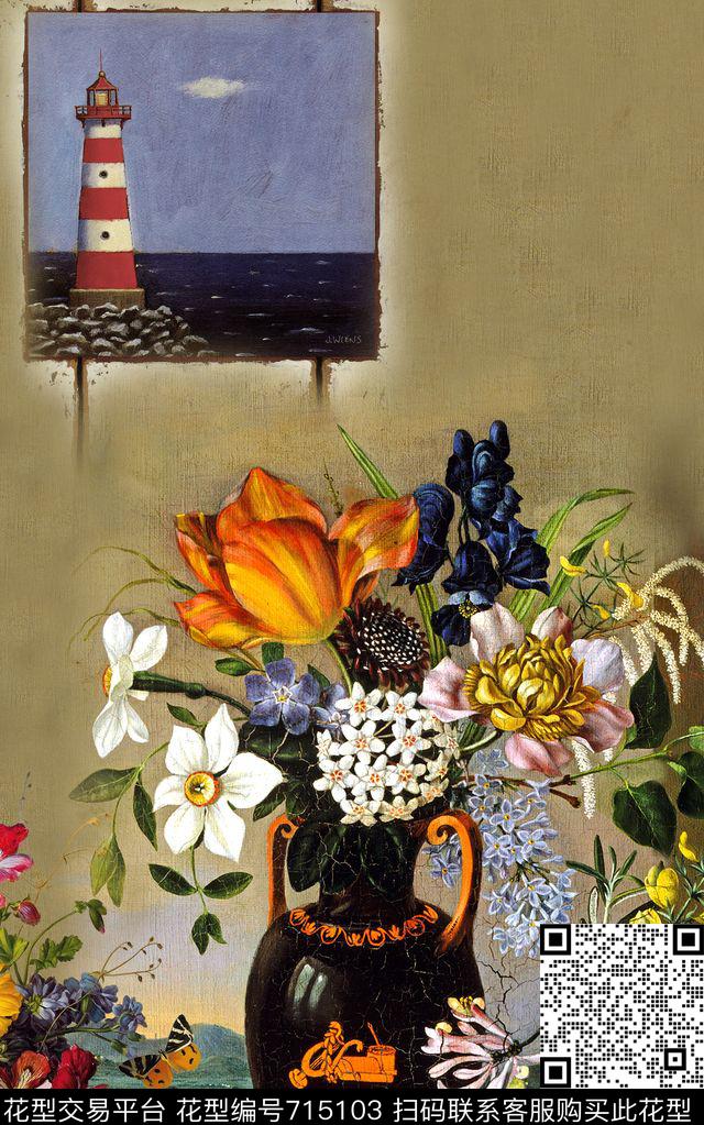 休闲条纹花卉数码印花华亿平台下载（图片编号: 715103） - 瓦栏（Walan）