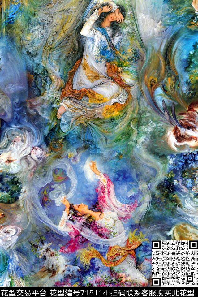 抽象风景人物数码印花华亿平台下载（图片编号: 715114） - 瓦栏（Walan）