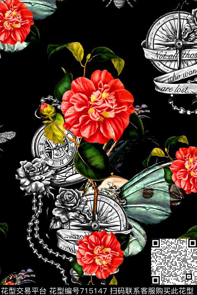 花卉表盘翅膀数码印花华亿平台下载（图片编号: 715147） - 瓦栏（Walan）