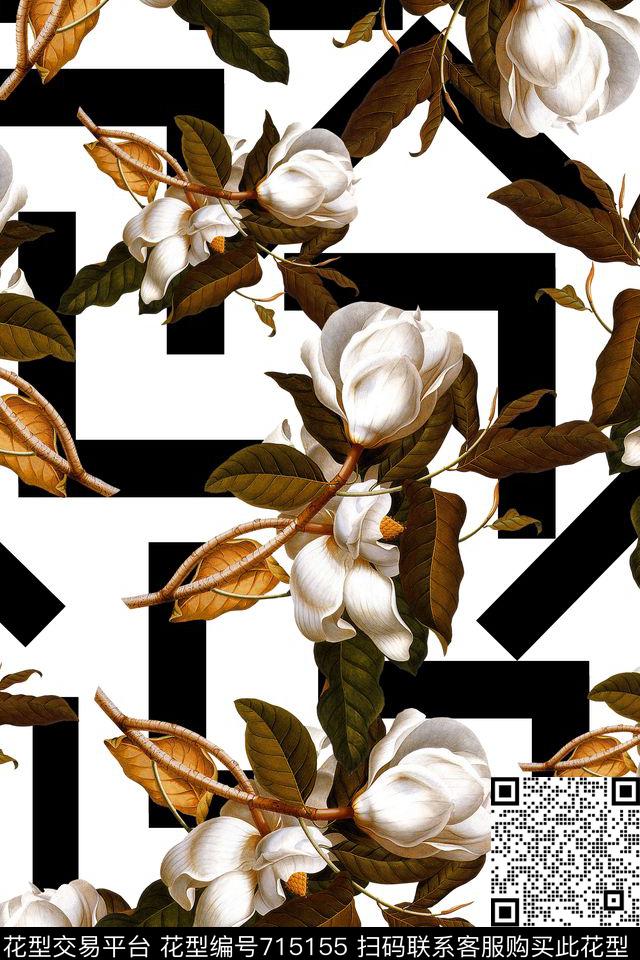 大花花朵花卉数码印花华亿平台下载（图片编号: 715155） - 瓦栏（Walan）