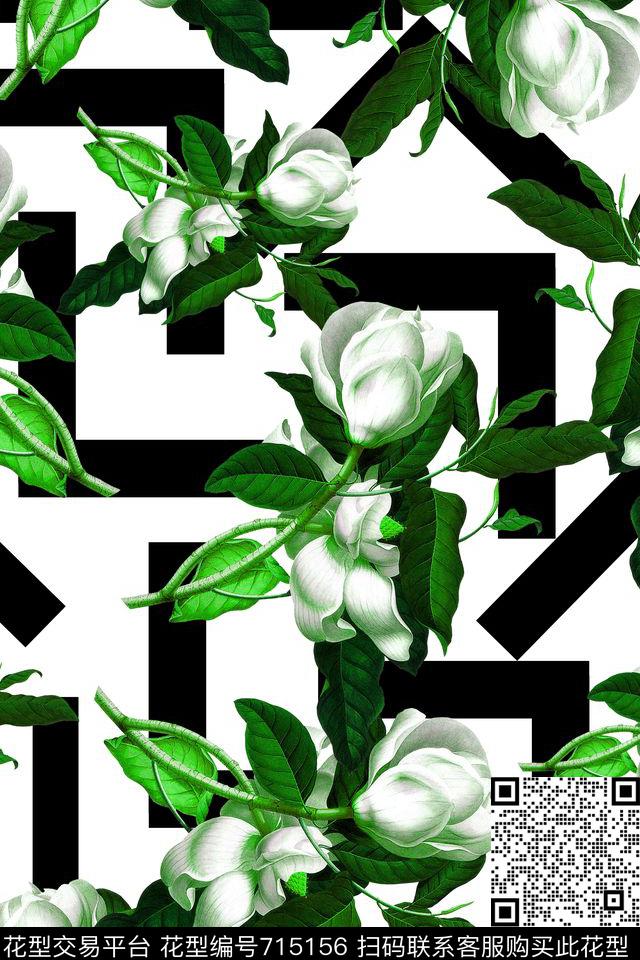 大花花朵花卉数码印花华亿平台下载（图片编号: 715156） - 瓦栏（Walan）