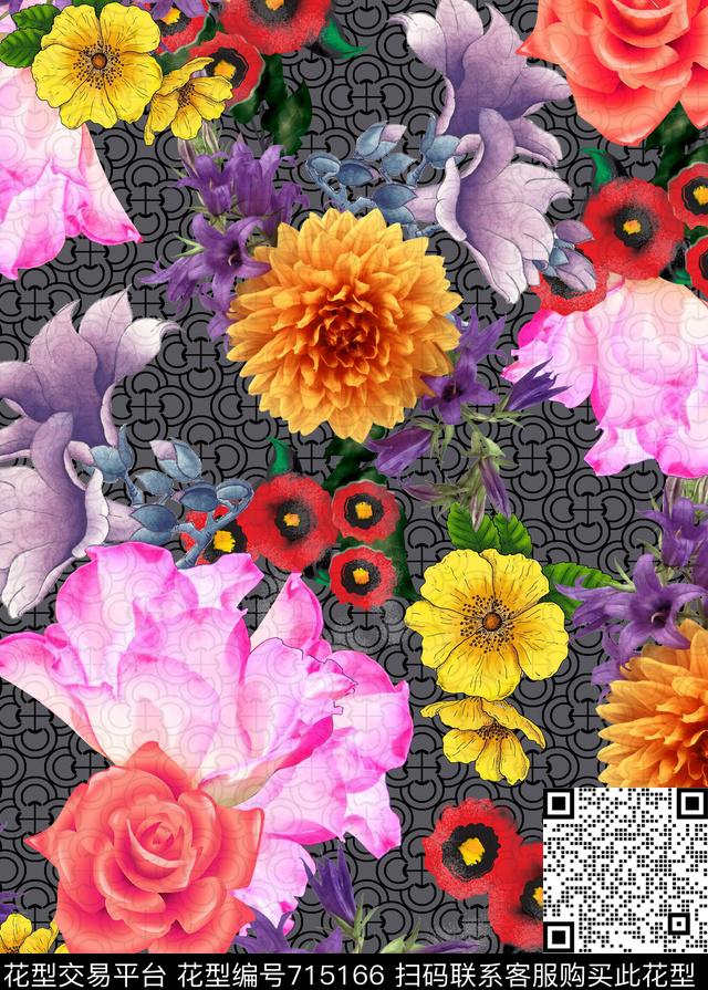 乱花花朵花卉数码印花华亿平台下载（图片编号: 715166） - 瓦栏（Walan）