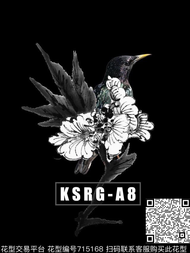 水墨系列-2花鸟花卉数码印花华亿平台下载（图片编号: 715168） - 瓦栏（Walan）