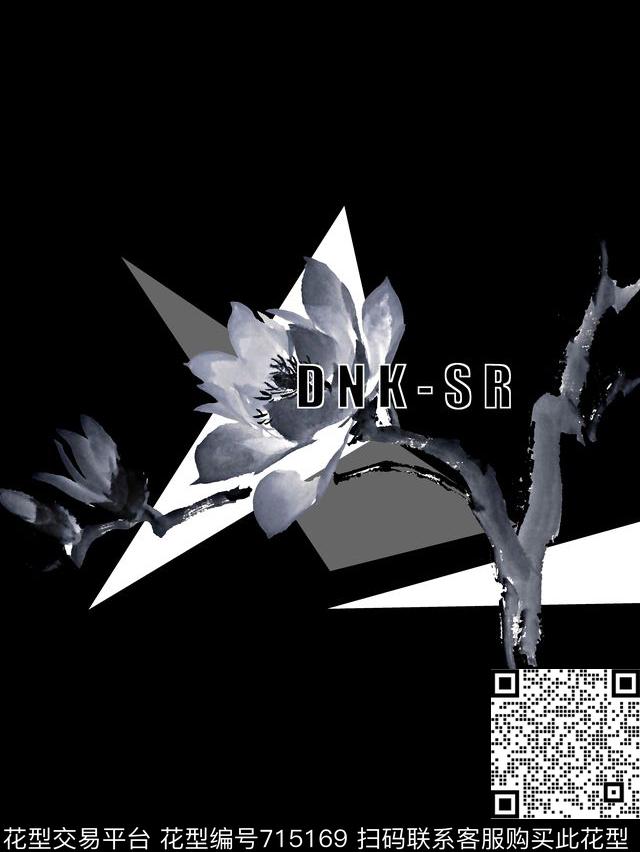 水墨系列-3花卉几何数码印花华亿平台下载（图片编号: 715169） - 瓦栏（Walan）