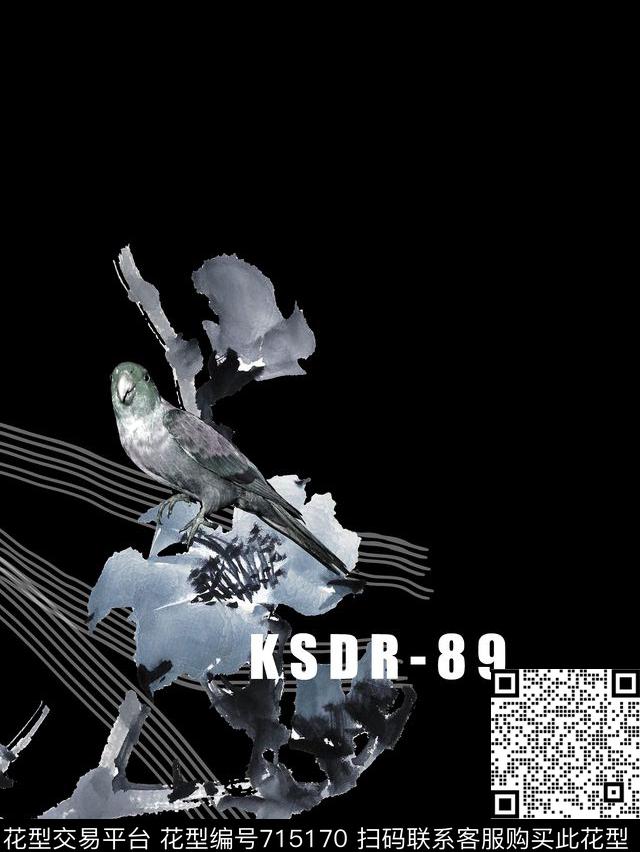 水墨系列-4花卉鸟数码印花华亿平台下载（图片编号: 715170） - 瓦栏（Walan）