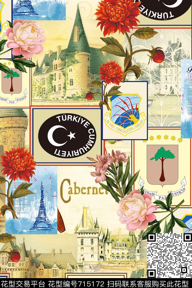 花卉几何风景数码印花华亿平台下载（图片编号: 715172） - 瓦栏（Walan）