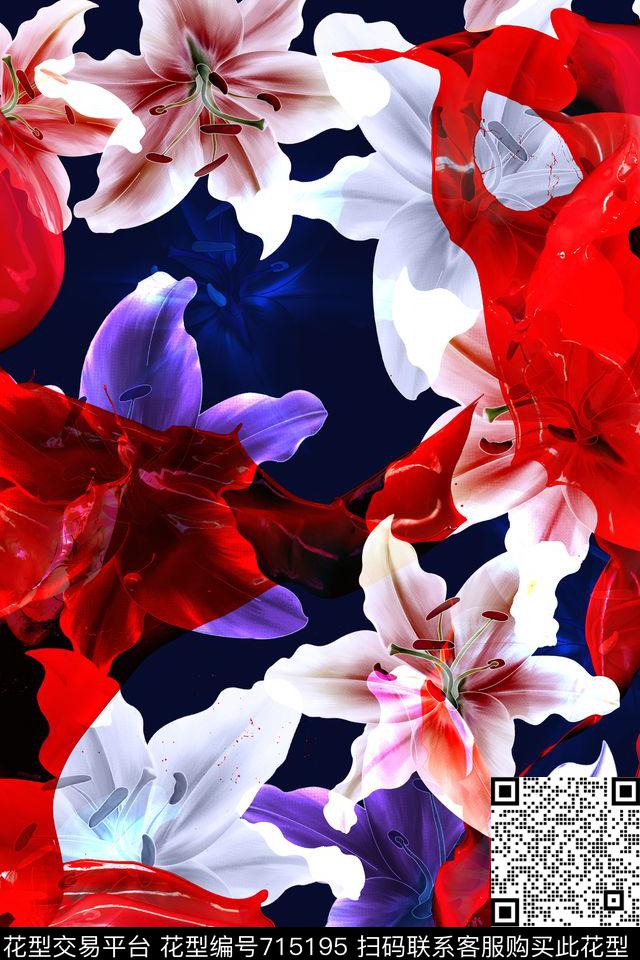 花卉花朵艺术数码印花华亿平台下载（图片编号: 715195） - 瓦栏（Walan）