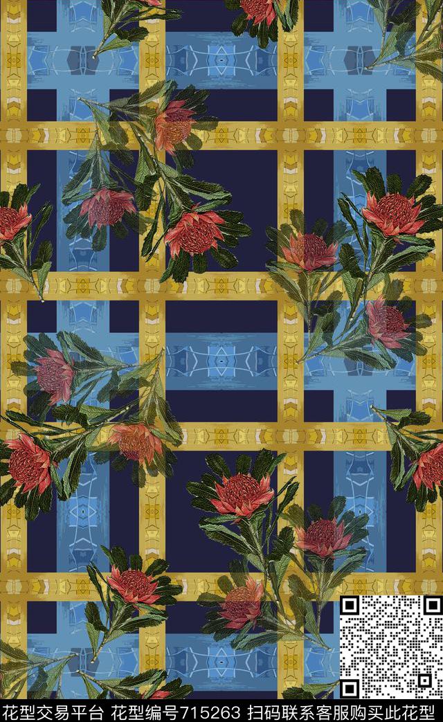 格子混搭格子花卉格子图案数码印花华亿平台下载（图片编号: 715263） - 瓦栏（Walan）
