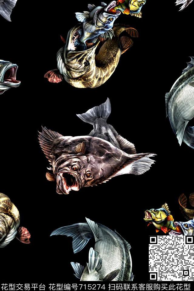 抽象手绘分形几何鱼数码印花时尚潮流男装夹克外套卫衣潮流印花欧美大牌复古杜嘉班纳印花数码印花华亿平台下载（图片编号: 715274） - 瓦栏（Walan）