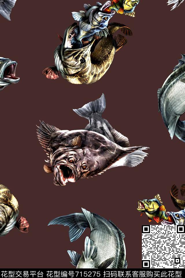 抽象手绘分形几何鱼数码印花时尚潮流男装夹克外套卫衣潮流印花欧美大牌复古杜嘉班纳印花数码印花华亿平台下载（图片编号: 715275） - 瓦栏（Walan）