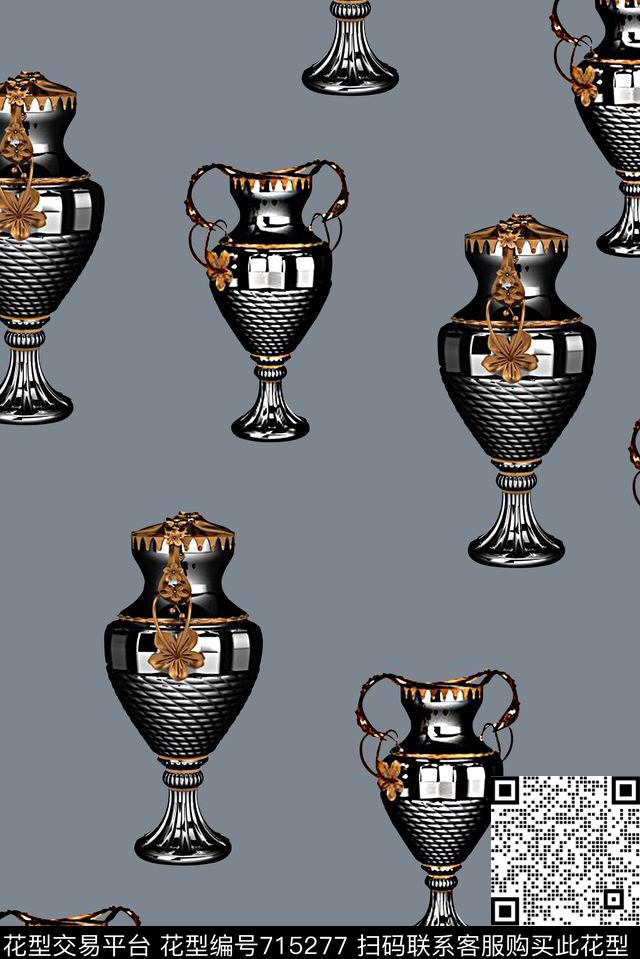 抽象手绘宫廷风金属瓶子数码印花时尚潮流男装夹克外套印花欧美时尚大牌复古印花数码印花华亿平台下载（图片编号: 715277） - 瓦栏（Walan）