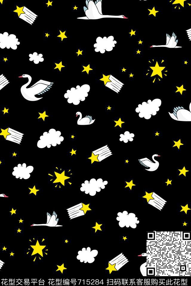 趣味云朵星星传统印花华亿平台下载（图片编号: 715284） - 瓦栏（Walan）