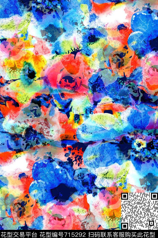 大花抽象纹理花朵数码印花华亿平台下载（图片编号: 715292） - 瓦栏（Walan）