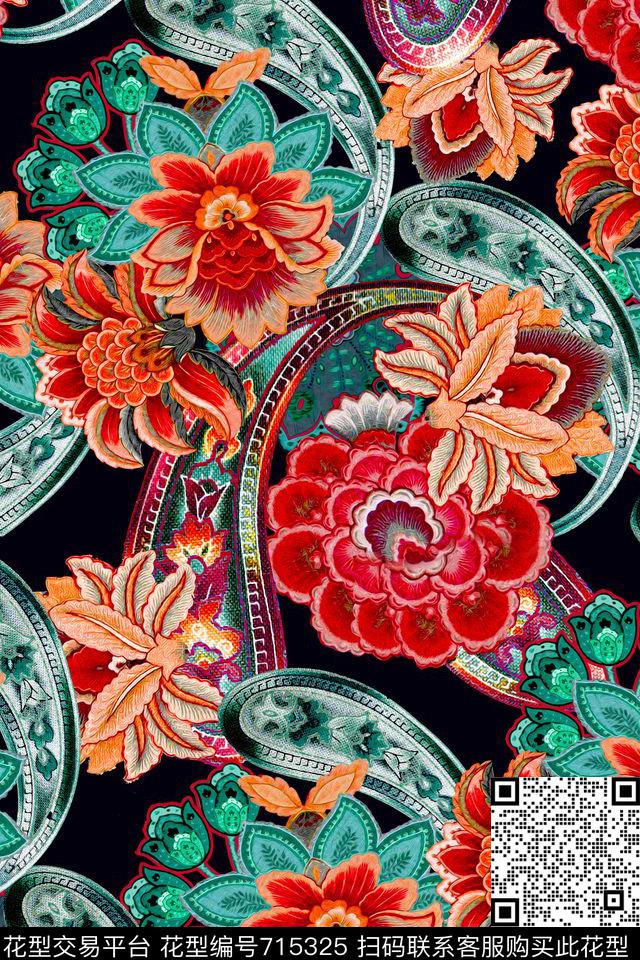 花卉火腿花抽象数码印花华亿平台下载（图片编号: 715325） - 瓦栏（Walan）