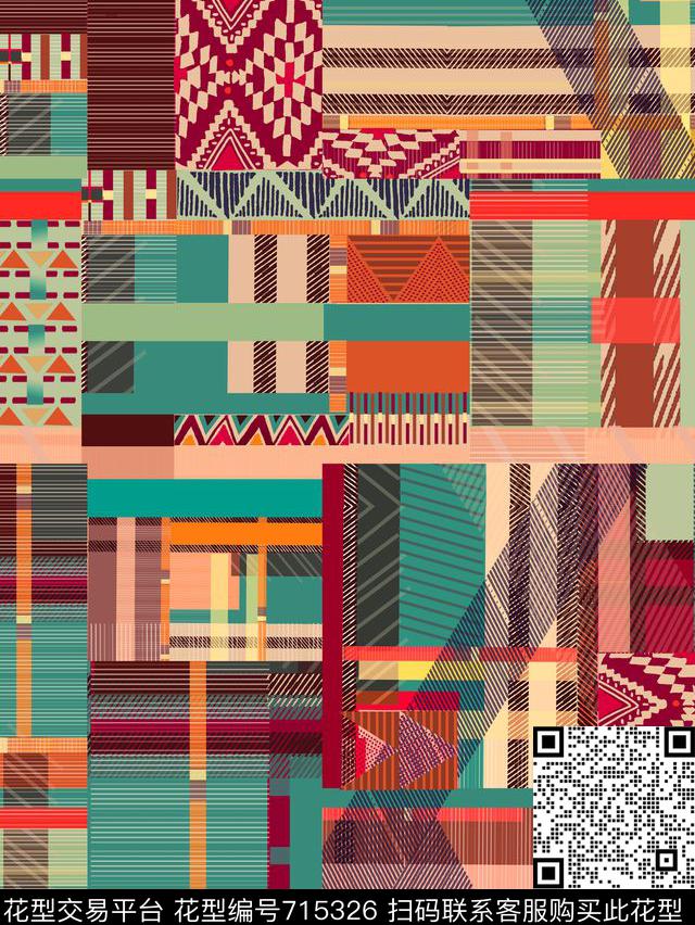 几何条纹抽象数码印花华亿平台下载（图片编号: 715326） - 瓦栏（Walan）