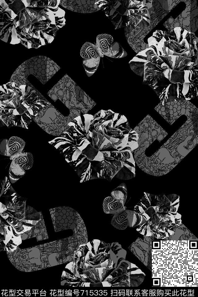 花卉英文字男装印花数码印花华亿平台下载（图片编号: 715335） - 瓦栏（Walan）