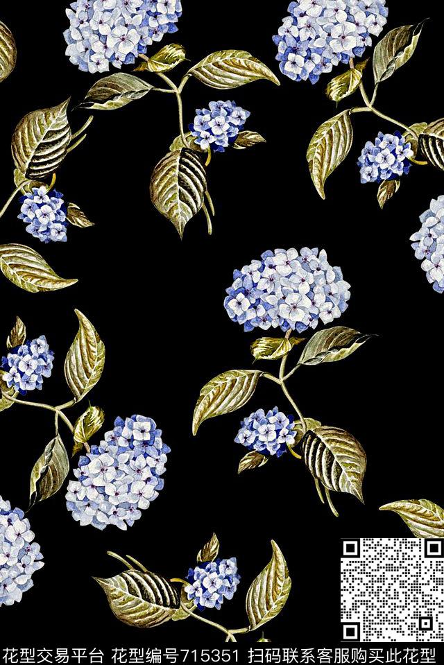 抽象手绘水彩画花卉数码印花时尚潮流女装裙子长裙印花欧美复古大牌印花数码印花华亿平台下载（图片编号: 715351） - 瓦栏（Walan）