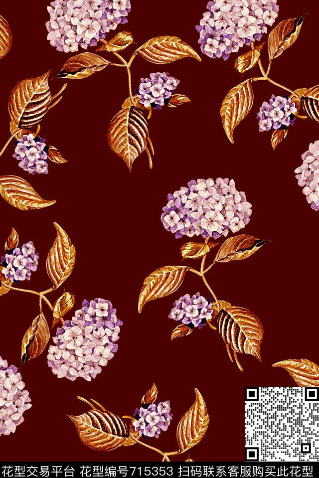 抽象手绘水彩画花卉数码印花时尚潮流女装裙子长裙印花欧美复古大牌印花数码印花华亿平台下载（图片编号: 715353） - 瓦栏（Walan）