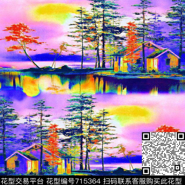 雪纺大方巾油画风景数码印花华亿平台下载（图片编号: 715364） - 瓦栏（Walan）