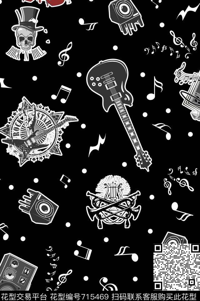 男装音符骷髅数码印花华亿平台下载（图片编号: 715469） - 瓦栏（Walan）