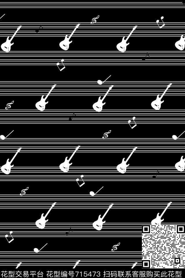 音符乐器条纹数码印花华亿平台下载（图片编号: 715473） - 瓦栏（Walan）