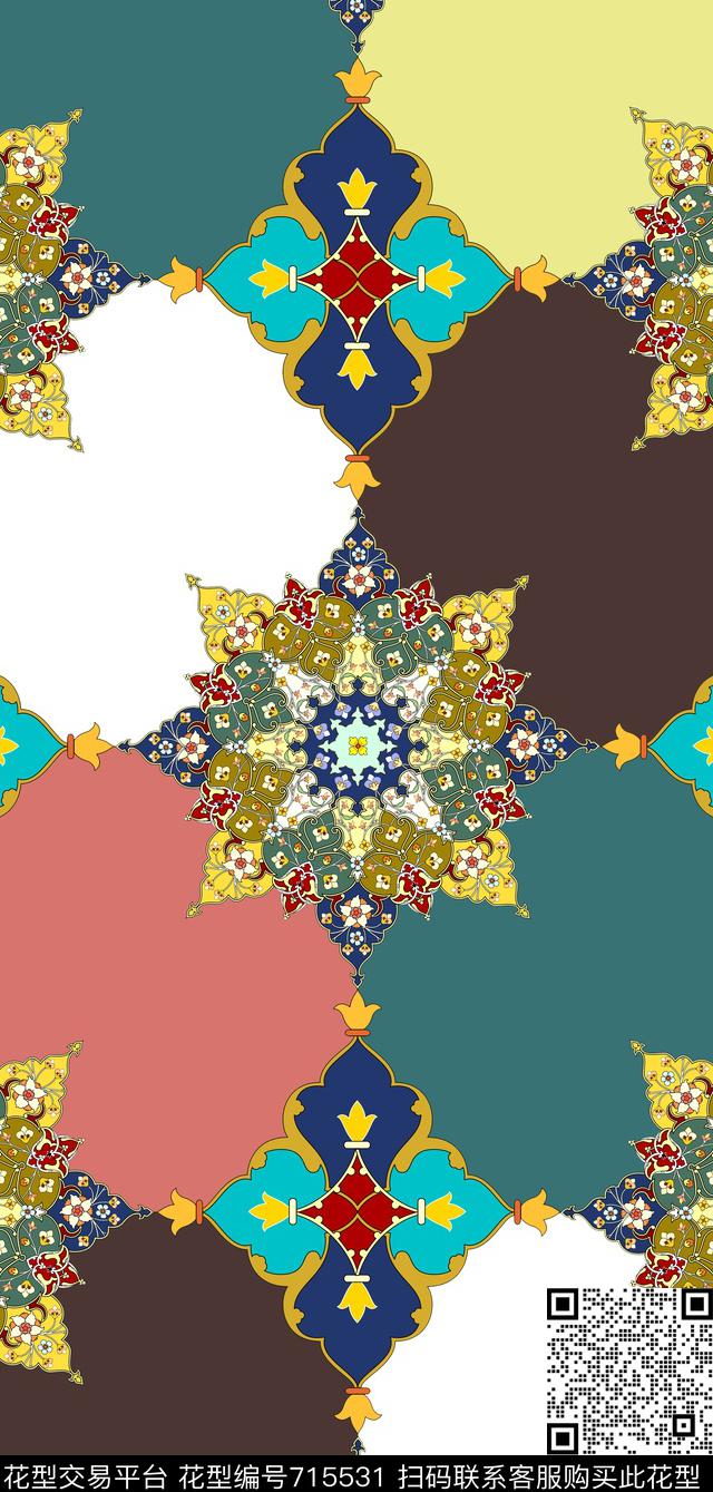 民族风英伦风色彩搭配数码印花华亿平台下载（图片编号: 715531） - 瓦栏（Walan）