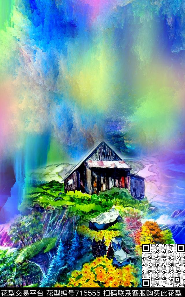 抽象炫彩风景数码印花华亿平台下载（图片编号: 715555） - 瓦栏（Walan）